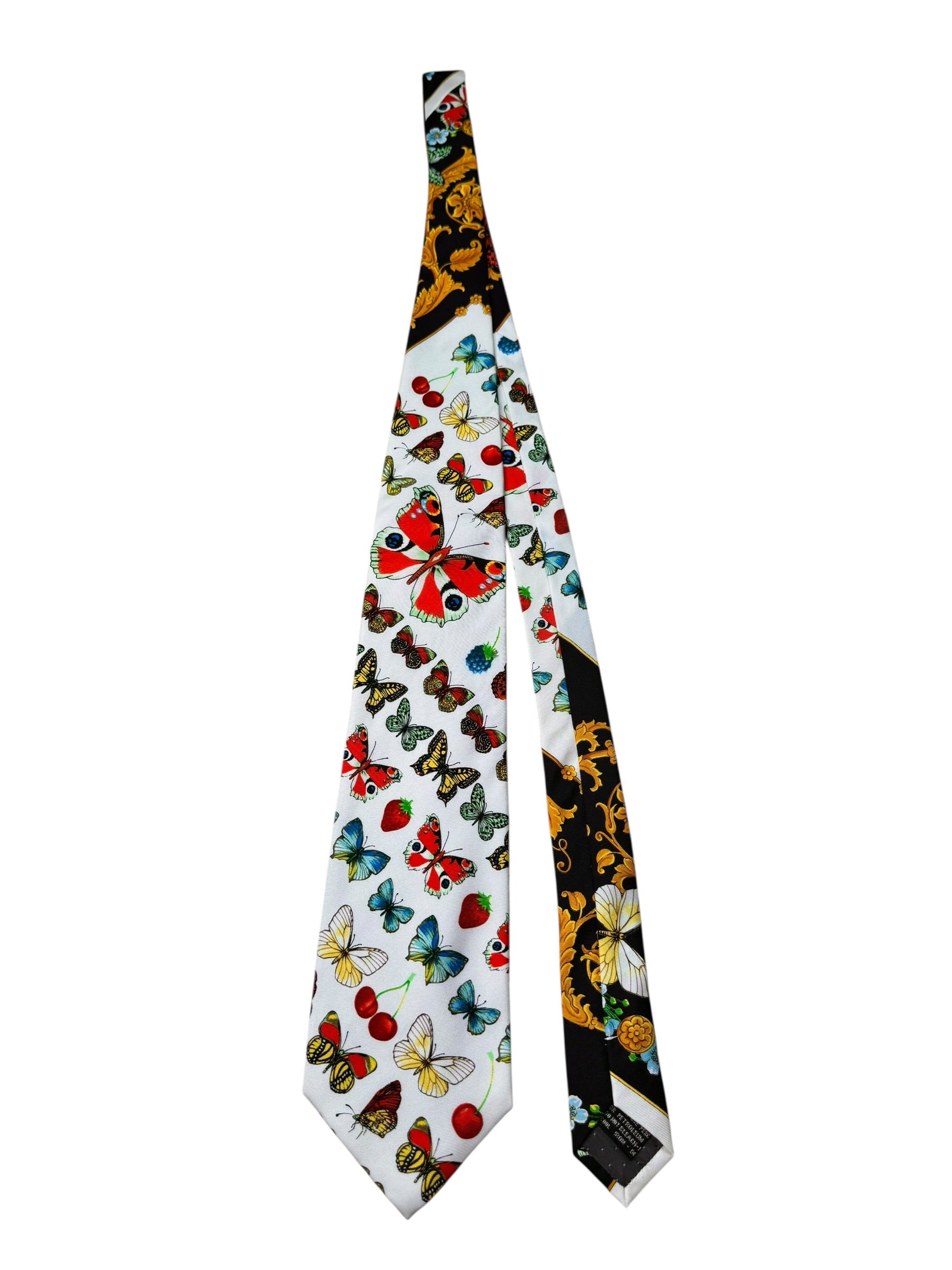 Cravatta Gianni Versace Vintage Seta Farfalle e Frutta Stampa Iconica — foto 2