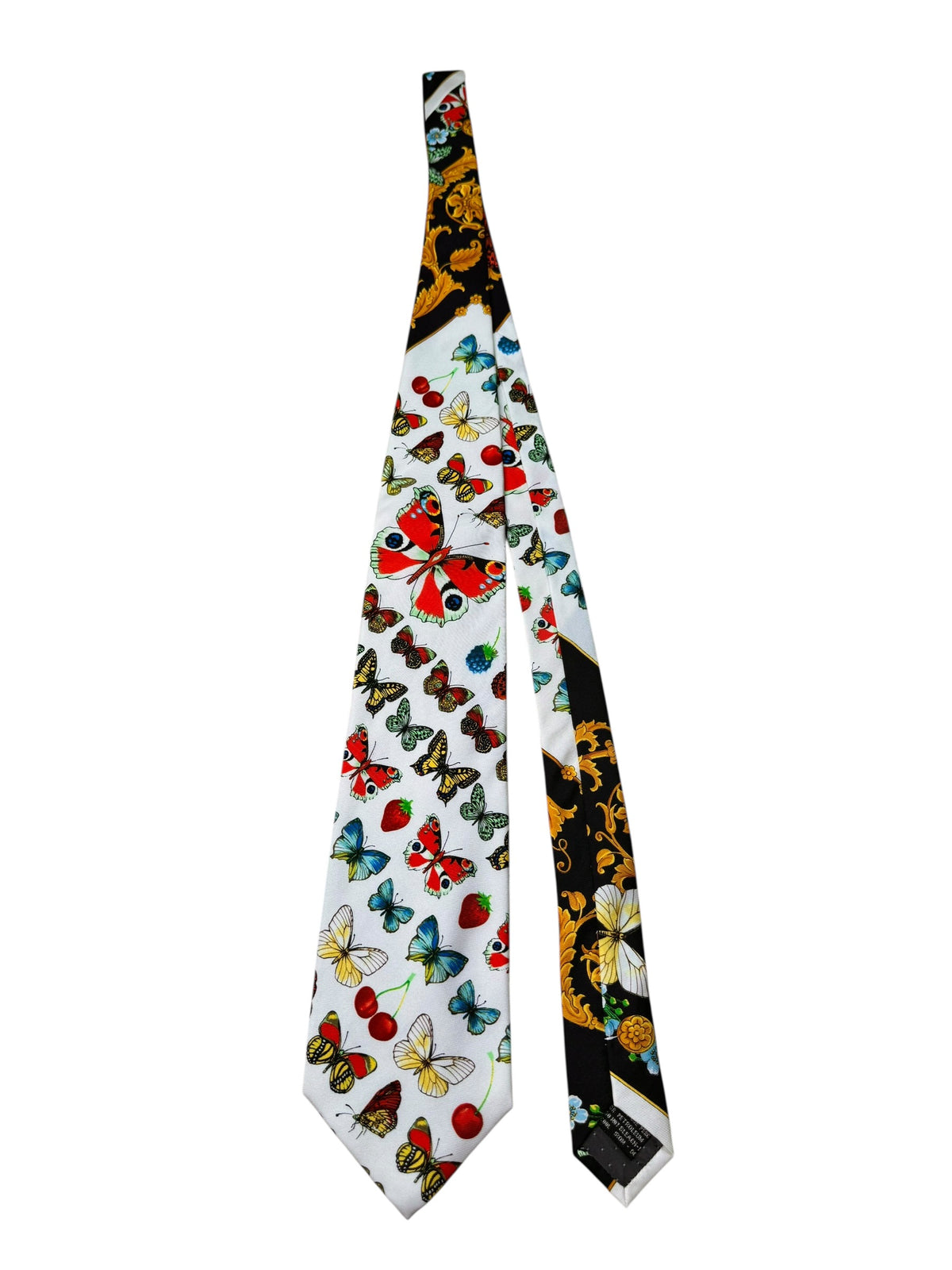 Cravatta Gianni Versace Vintage Seta Farfalle e Frutta Stampa Iconica — foto 2