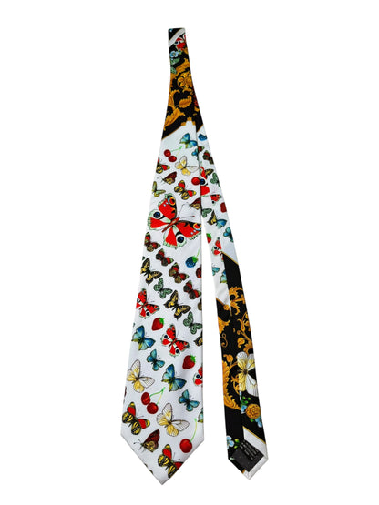 Cravatta Gianni Versace Vintage Seta Farfalle e Frutta Stampa Iconica — foto 2