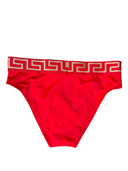 Costume da bagno donna VERSACE rosso – Slip con fascia Greca dorata – Taglia 4