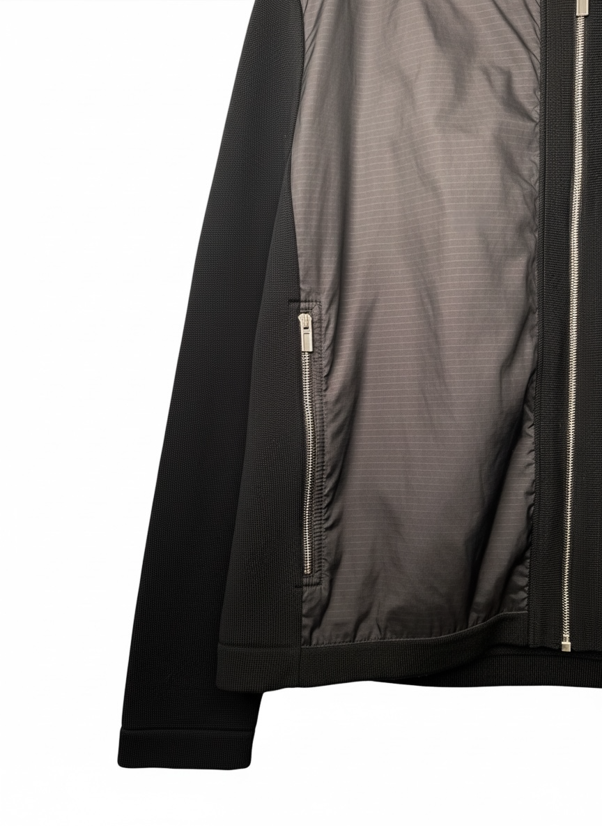 Hermès giacca con cappuccio lana e inserti tessuto tecnico nera zip frontale S — foto 4