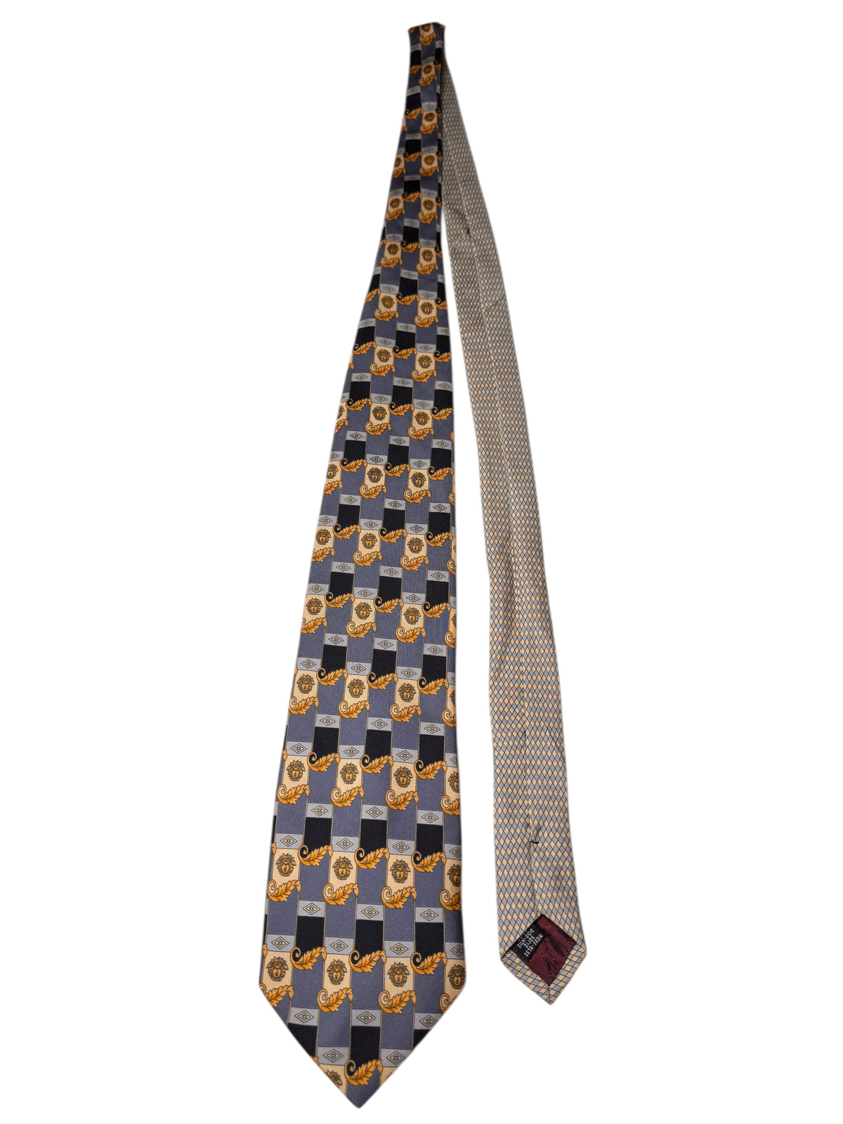 Cravatta Gianni Versace vintage in seta fantasia geometrica Medusa