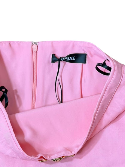 Versace gonna rosa nuova in lana vergine con logo e cintura Medusa - Tg 44