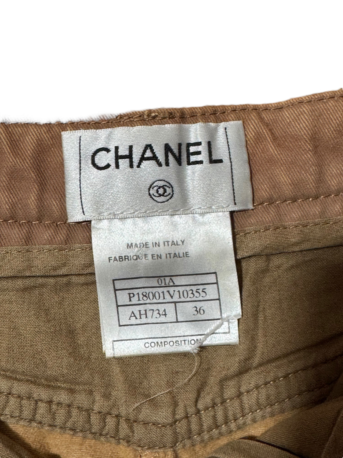 Chanel Pantaloni Donna Flare Cotone Beige con Inserti Ecopelle – FR 36 (IT 40) — foto 7
