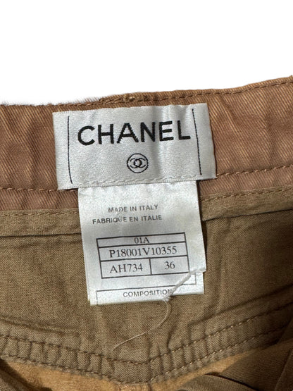 Chanel Pantaloni Donna Flare Cotone Beige con Inserti Ecopelle – FR 36 (IT 40)