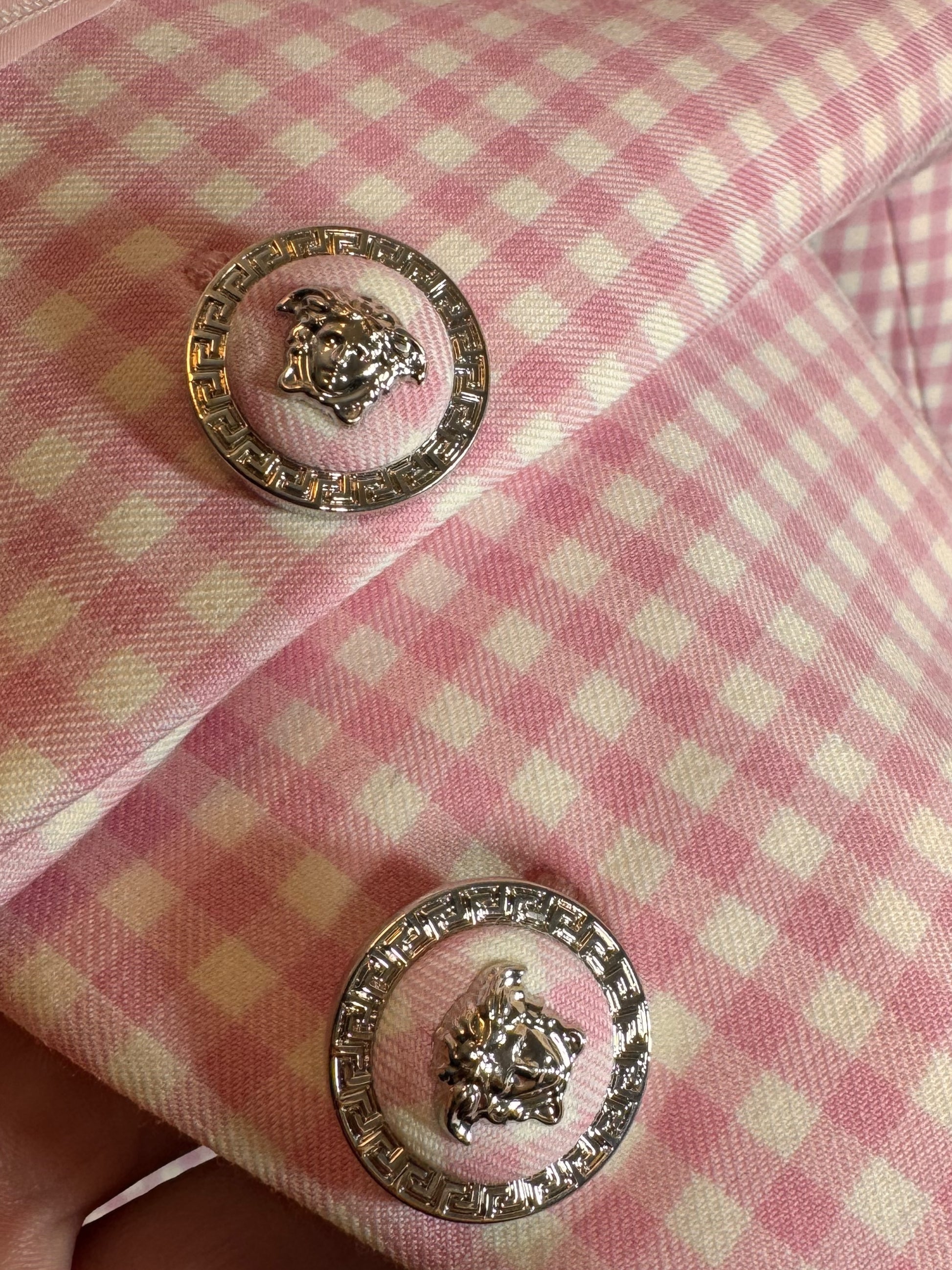 Blazer Versace donna lana vergine rosa vichy bottoni Medusa taglia 42 nuovo — foto 6