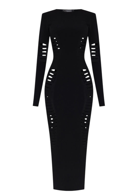 Versace Abito Lungo Nero Cut-Out in Maglia – Taglia IT 42 – Made in Italy.