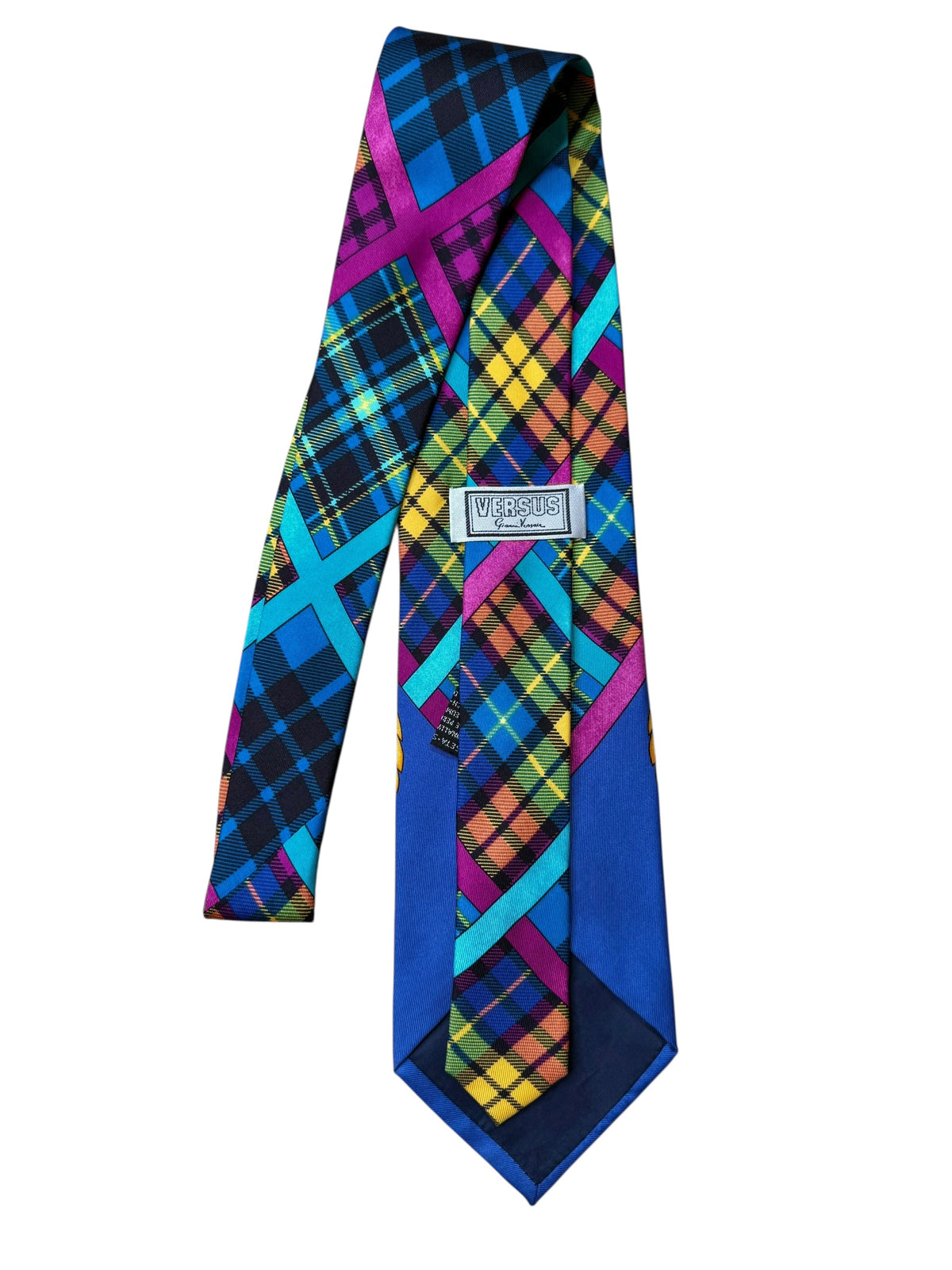 Cravatta Versus Gianni Versace Vintage Seta Fantasia Scozzese Multicolor — foto 3