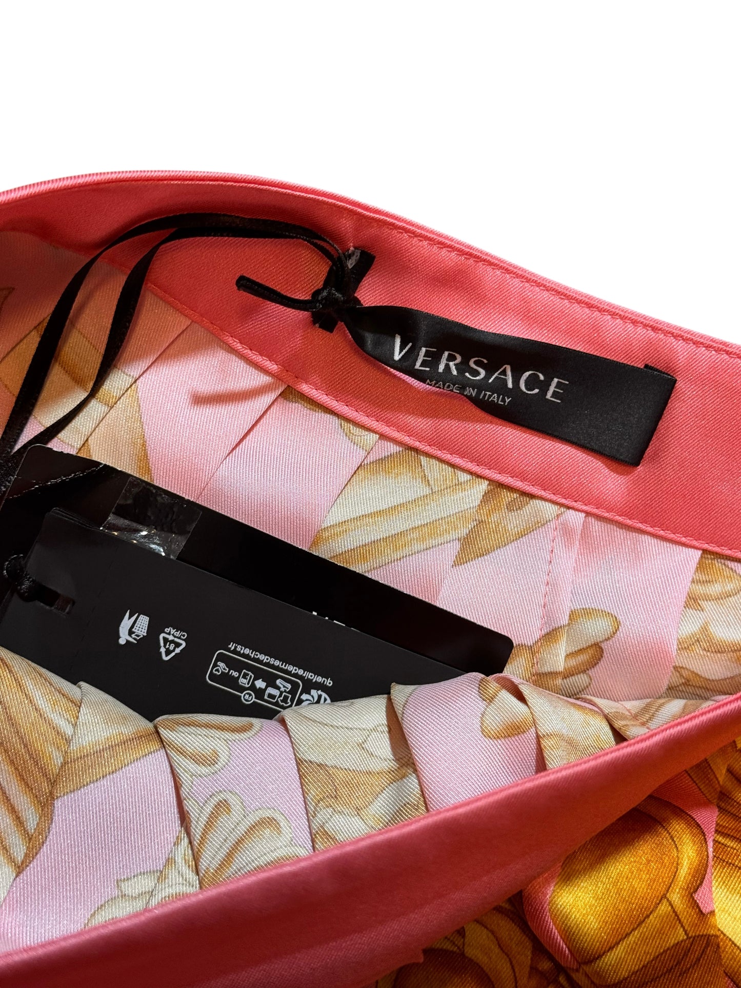 Gonna Versace rosa stampa barocca oro plissé tg 38 — foto 5