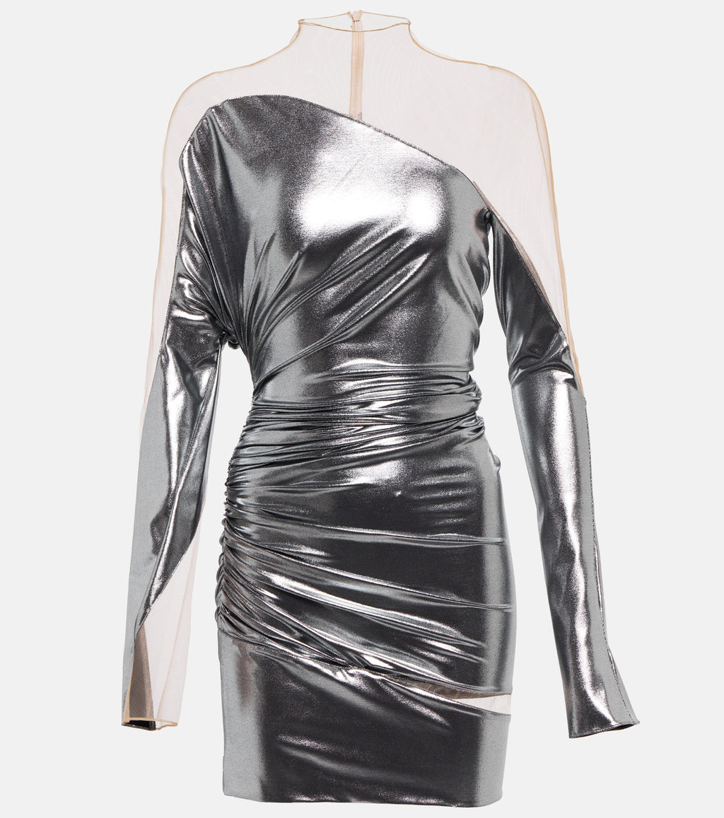 Mugler abito mini asimmetrico chrome silver, taglia 32 FR (36 IT – XXS)