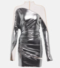 Mugler abito mini asimmetrico chrome silver, taglia 32 FR (36 IT – XXS)