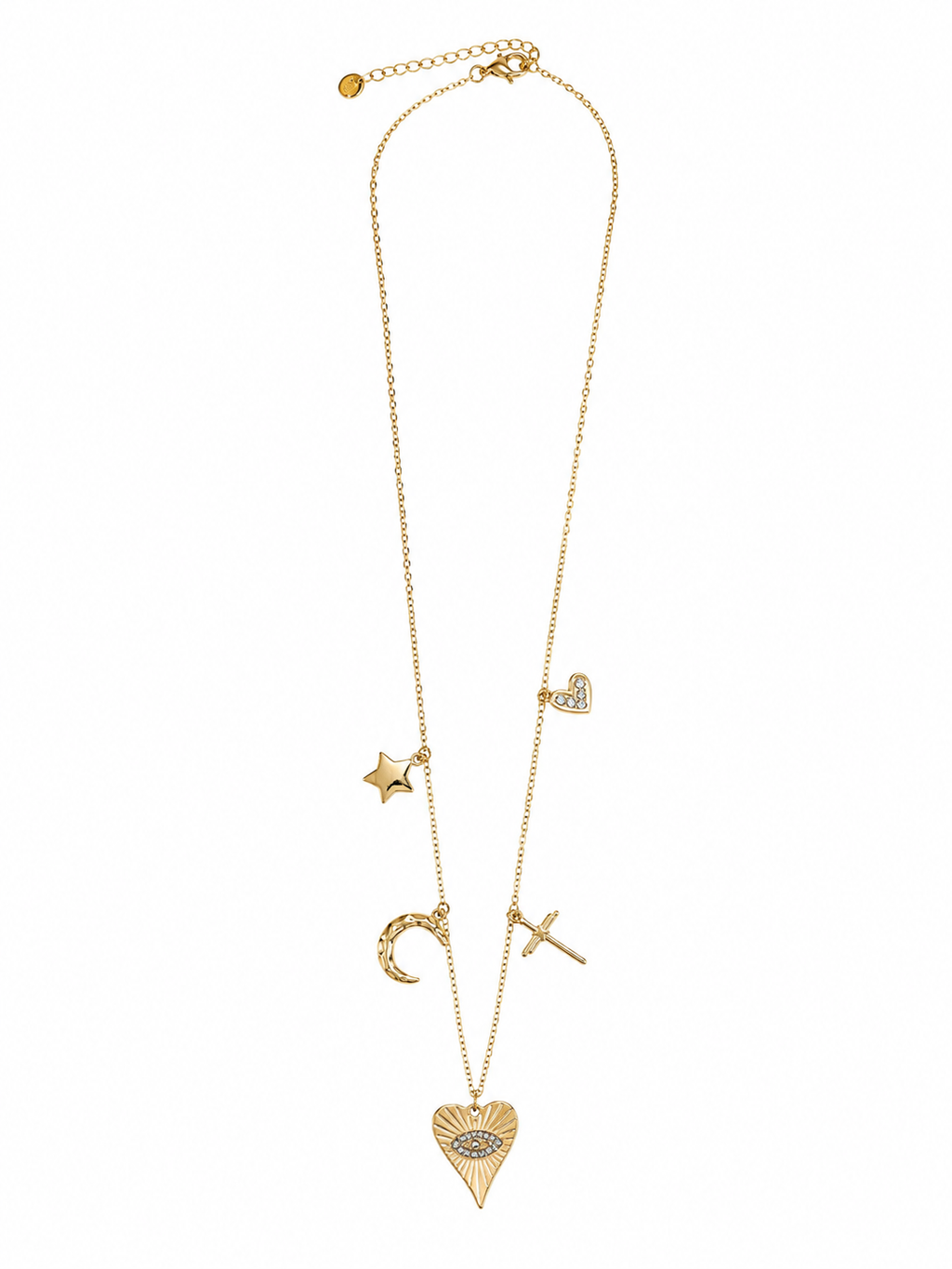 Collana dorata con charms cuore, luna e stella