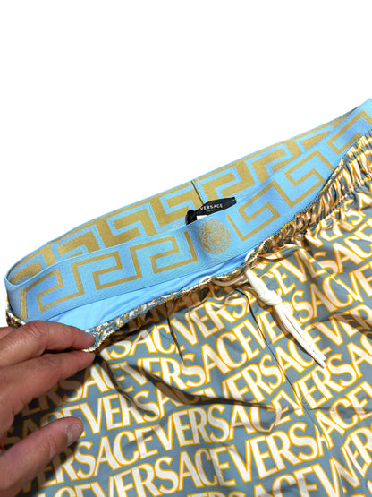 Versace Costume Uomo Logo All Over Azzurro Giallo Taglia XL - Made in Italy