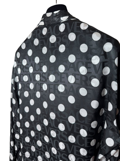 Camicia Versace pois con fiocco e logo jacquard nero bianco TG 38