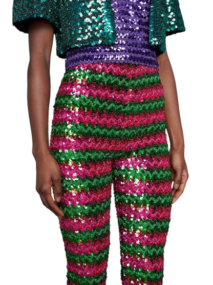 Gucci pantaloni donna S a righe paillettes rosa/verde - Made in Italy