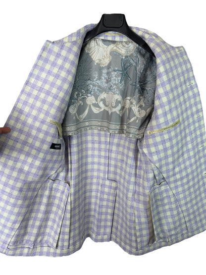 Versace completo uomo giacca e pantalone a quadri lilla/avorio Tg. 48 Made in Italy