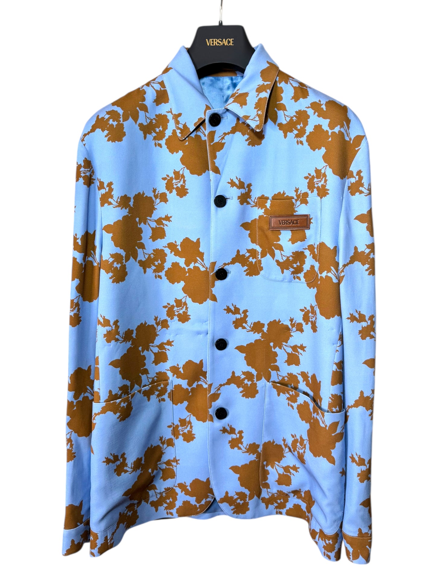 Giacca Versace azzurra con stampa floreale – Taglia 48 (M)