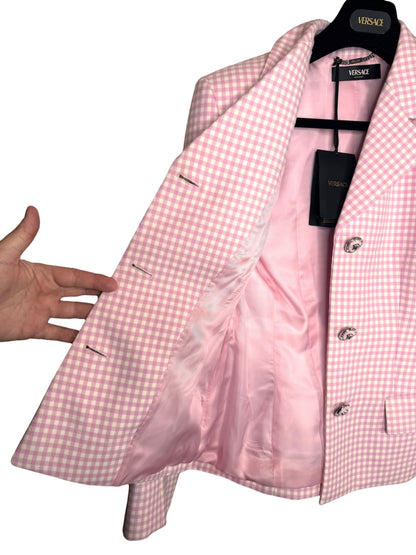 Blazer Versace donna lana vergine rosa vichy bottoni Medusa taglia 42 nuovo — foto 12