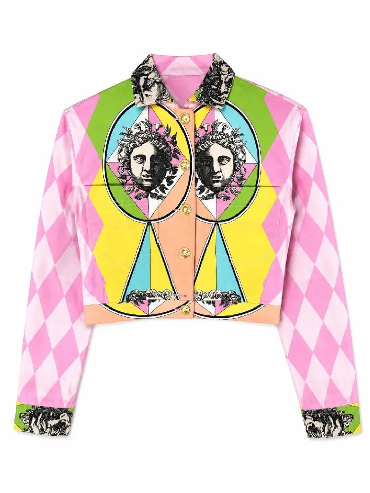 Gianni Versace Cropped Denim Jacket Medusa Print Pink - taglia XS