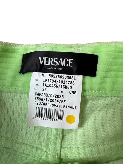 Versace completo giacca e pantaloni in velluto a coste verde lime Made In Italy.