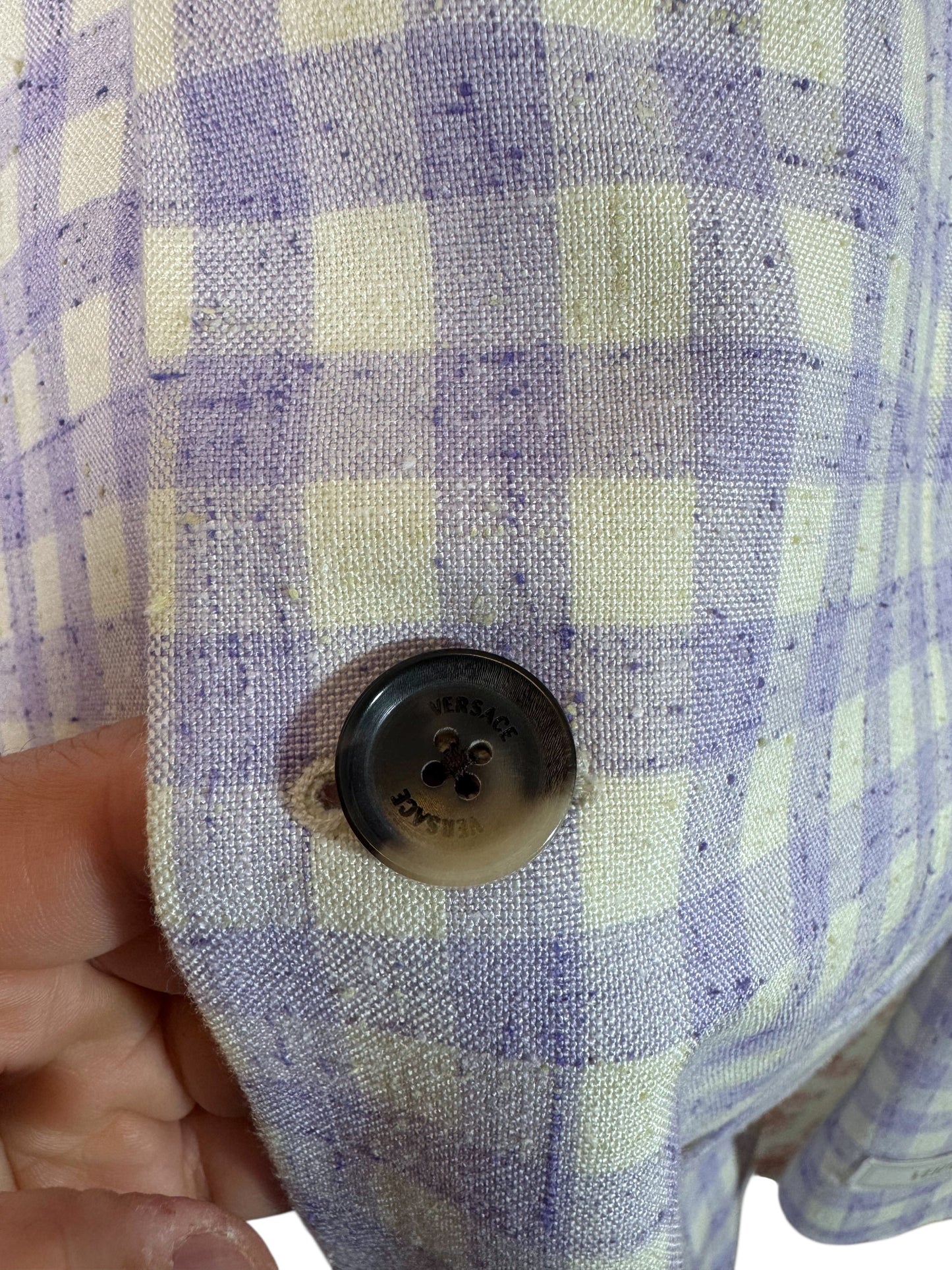 Versace completo uomo giacca e pantalone a quadri lilla/avorio Tg. 48 Made in Italy