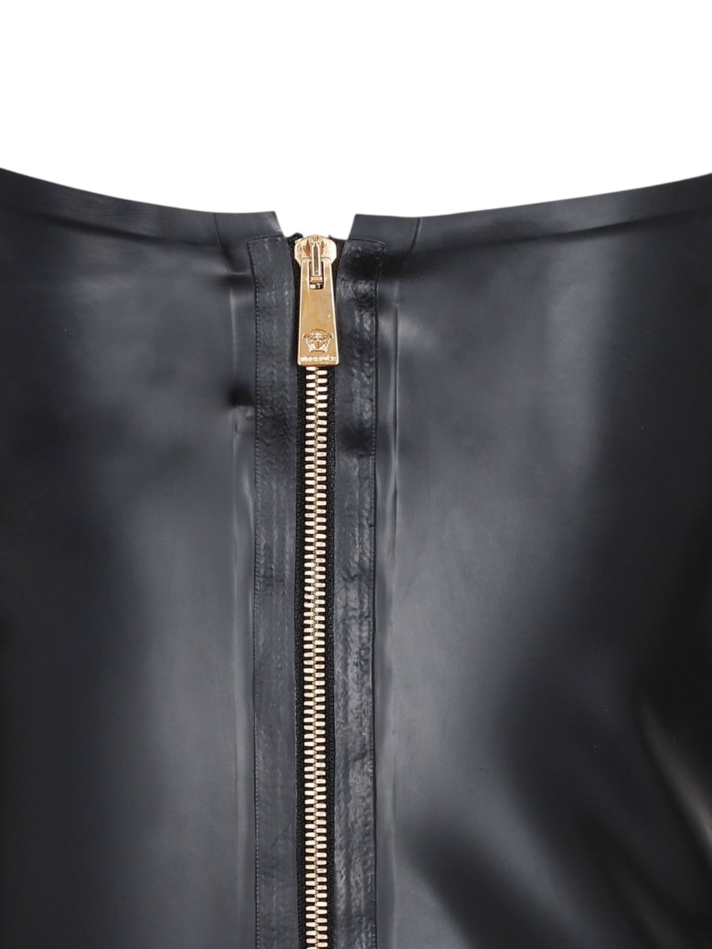 Versace abito in lattice naturale nero con zip frontale e dettagli Medusa – Taglia 46 IT