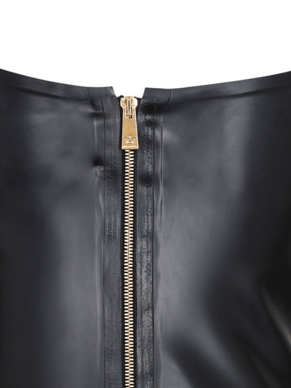 Versace abito in lattice naturale nero con zip frontale e dettagli Medusa – Taglia 46 IT