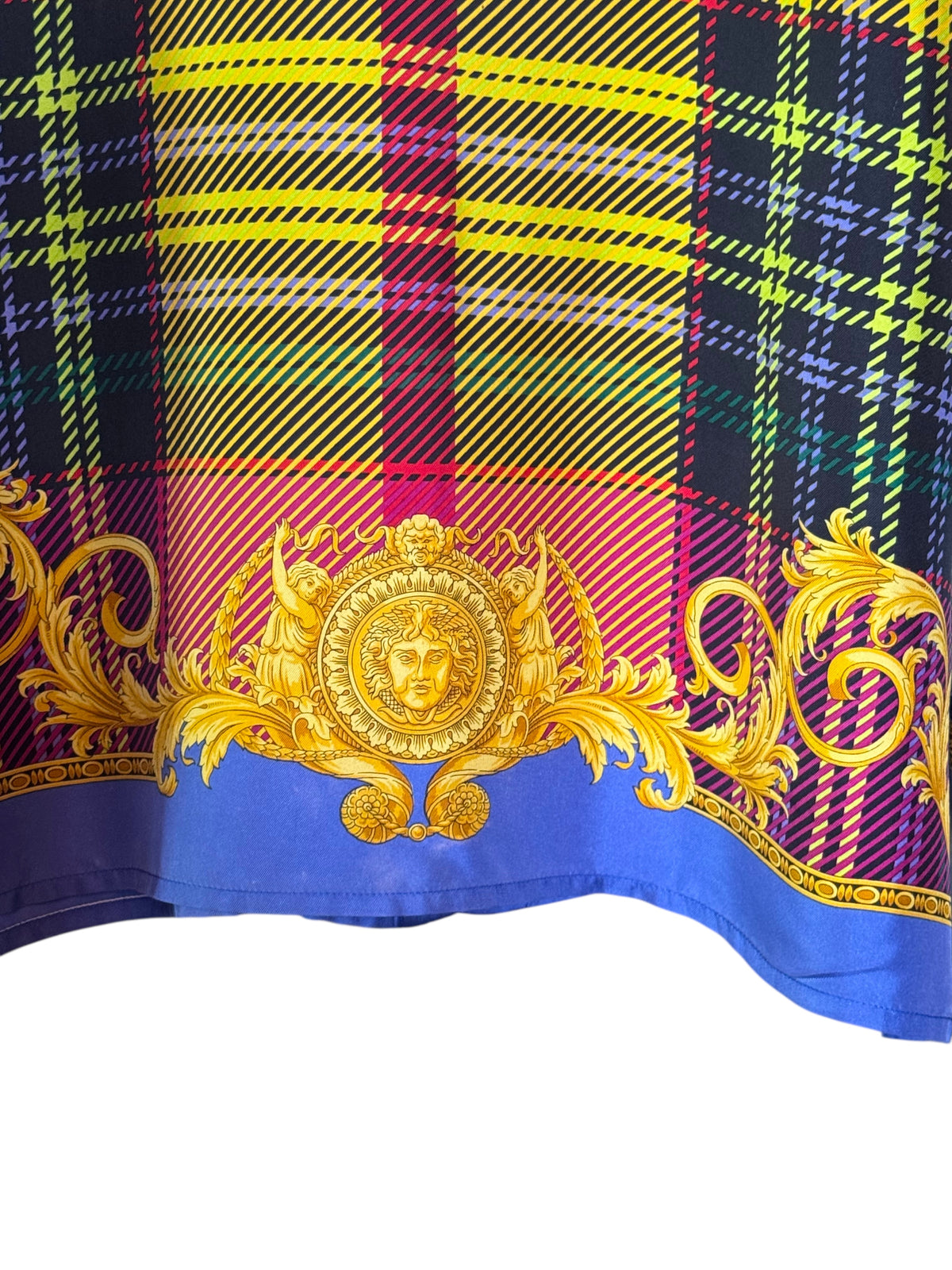 Camicia Gianni Versace Vintage in Seta – Barocco e Check Multicolor — foto 4
