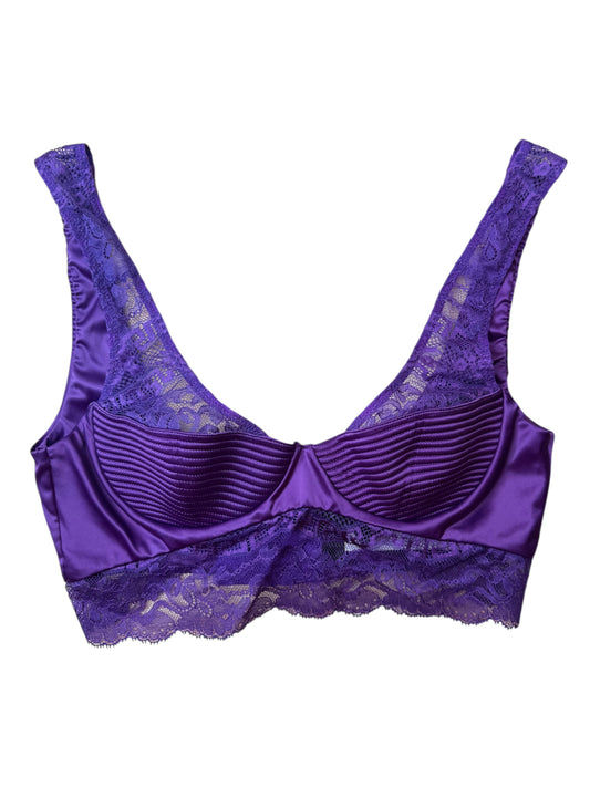 Reggiseno Versace viola in raso e pizzo Made in Italy con etichette