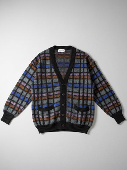 Cardigan Vintage a Quadri in Lana e Mohair – Taglia M