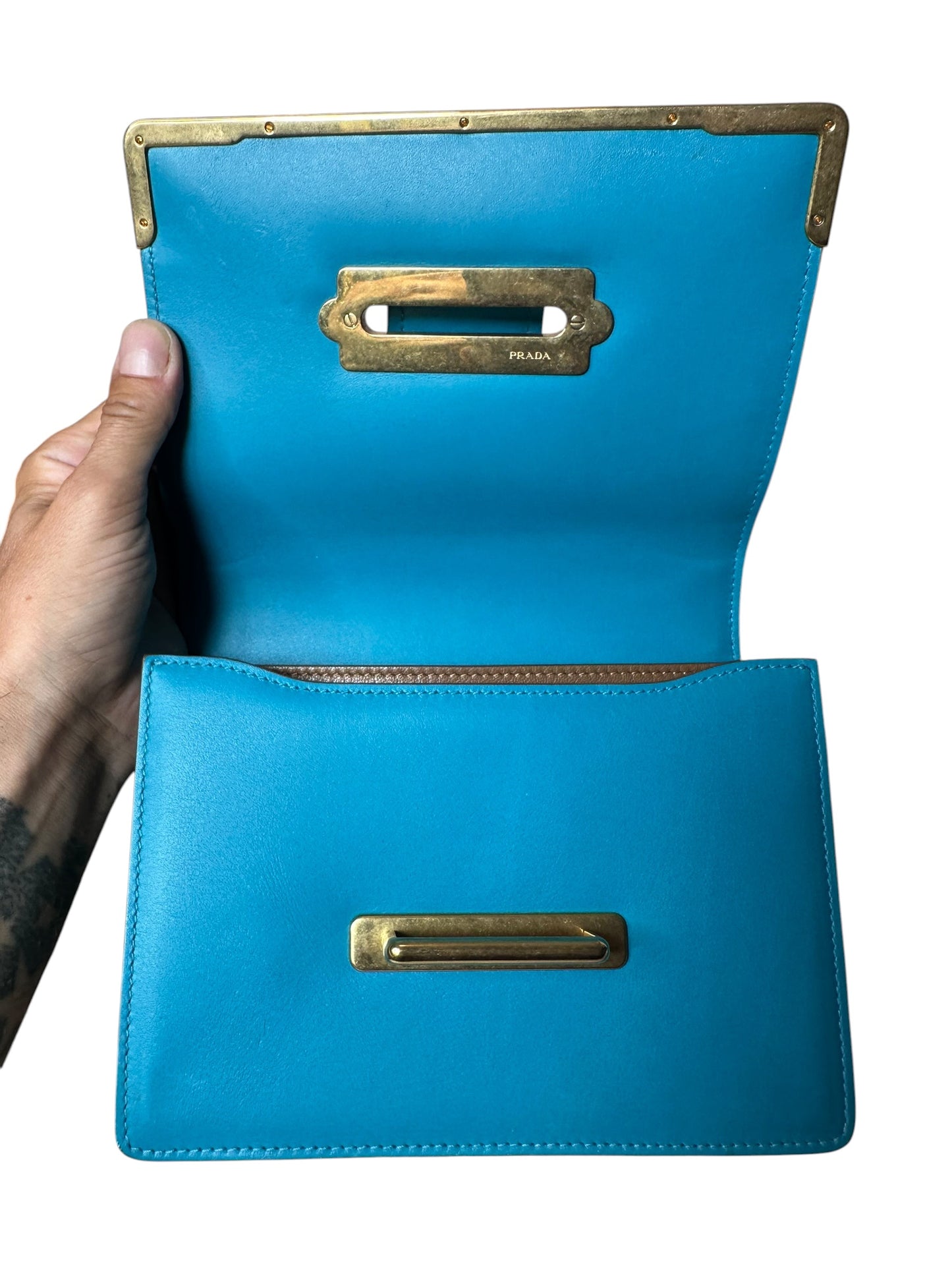 Prada borsa Cahier in pelle e raffia