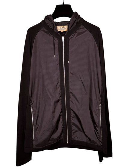 Hermès giacca con cappuccio lana e inserti tessuto tecnico nera zip frontale S — foto 16
