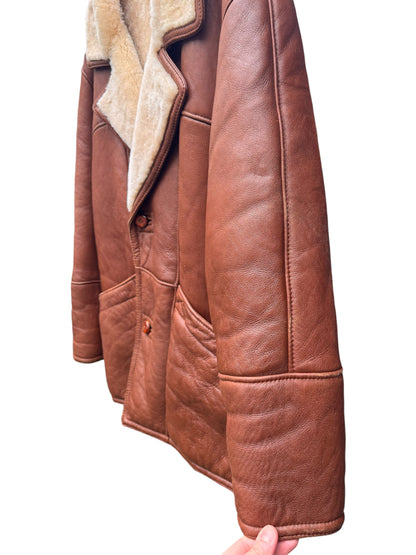 Giacca shearling uomo marrone montone naturale vintage taglia 52