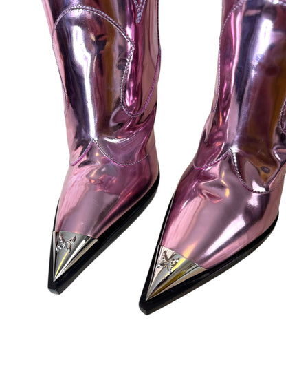 Versace x Dua Lipa Stivali Texani Pink Laminati – Taglia 40