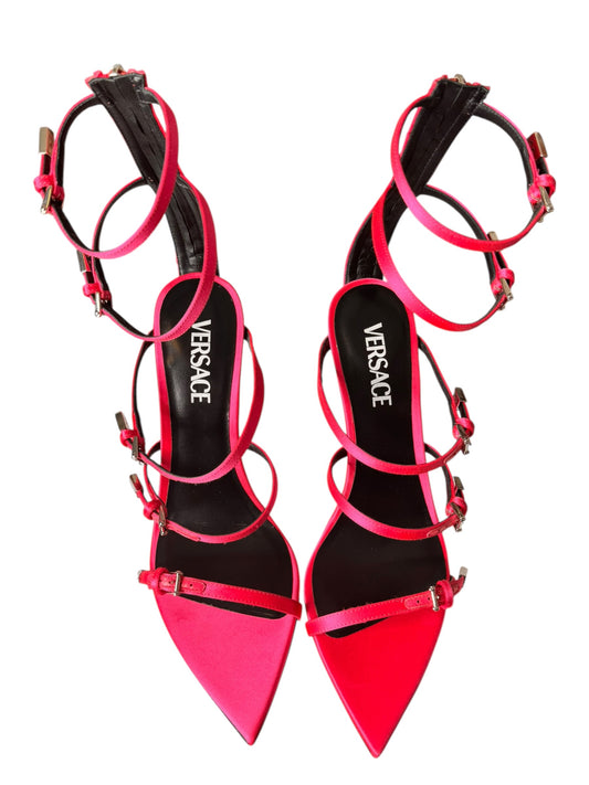 Sandali Versace donna con tacco scultura e cinturini multipli rosa - 40