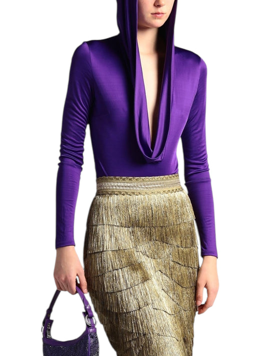 Versace Body Lilla con Cappuccio e Scollo Profondo Drappeggiato - Taglia 40