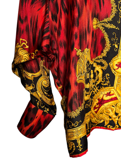 Camicia vintage Gianni Versace – Linea Istante – Taglia 42 – Stampa barocca oro e animalier rossa