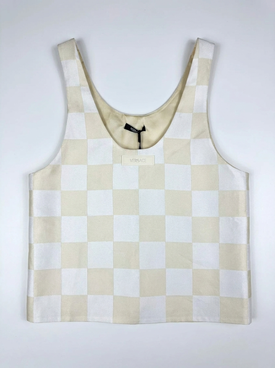 Versace canotta tank top checkerboard seta - taglia S