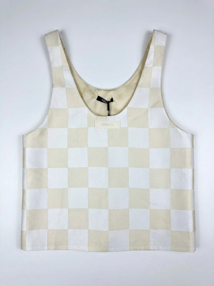 Versace canotta tank top checkerboard seta - taglia S