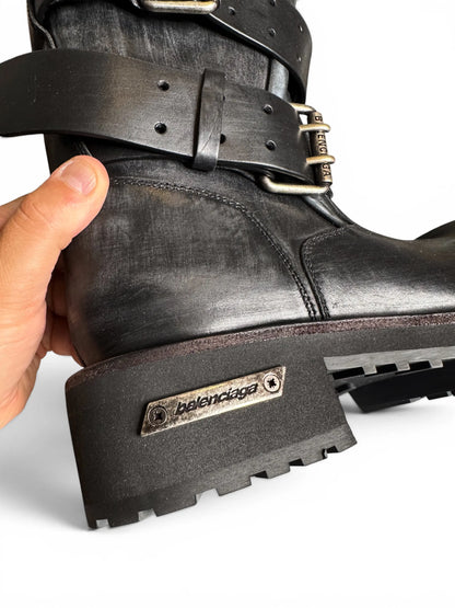 Balenciaga Venom Boot biker pelle nera distressed - taglia 42
