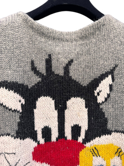 Maglione vintage lana grigio Sylvester & Tweety ricamo frontale - taglia L
