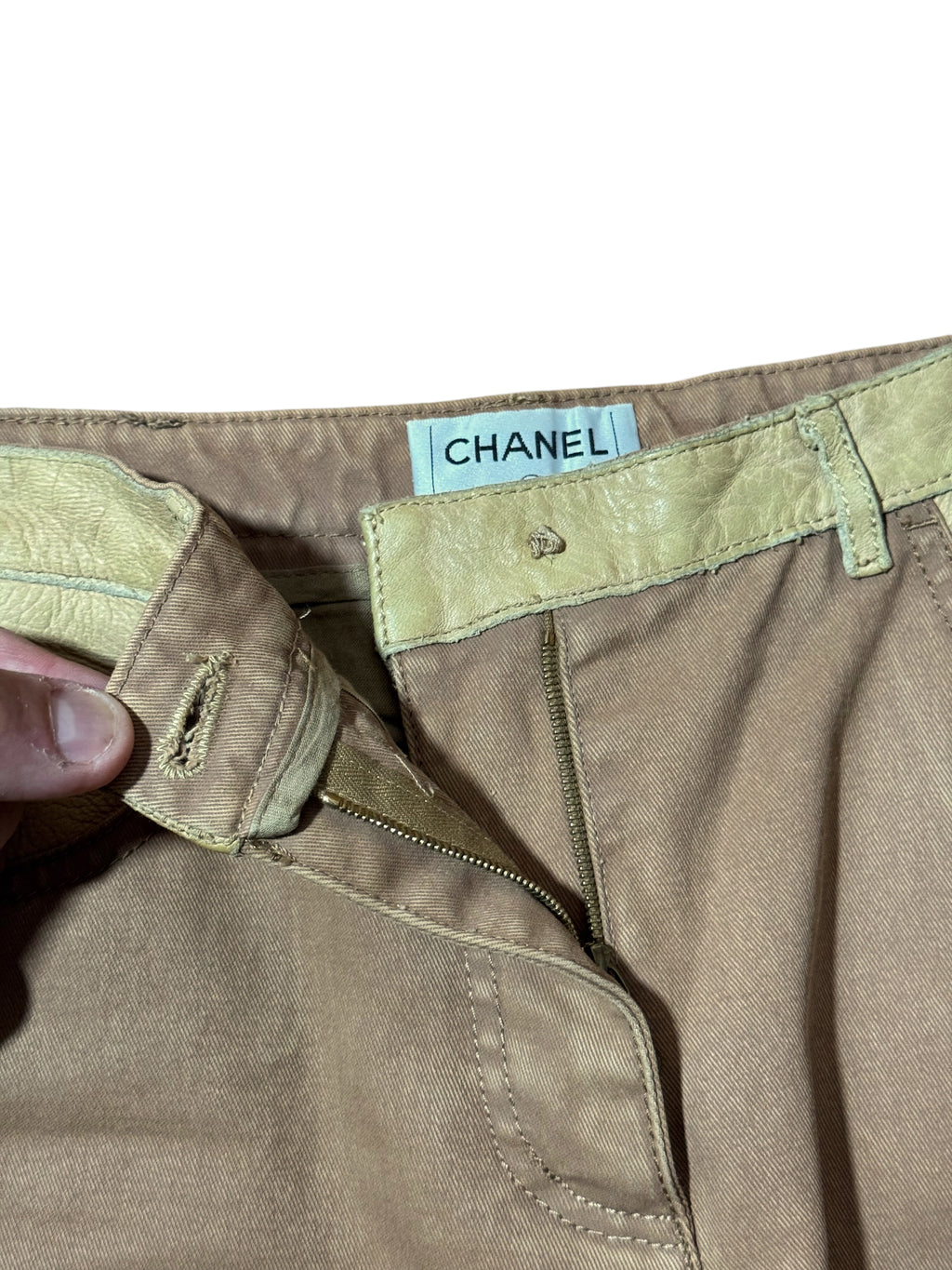 Chanel Pantaloni Donna Flare Cotone Beige con Inserti Ecopelle – FR 36 (IT 40) — foto 6