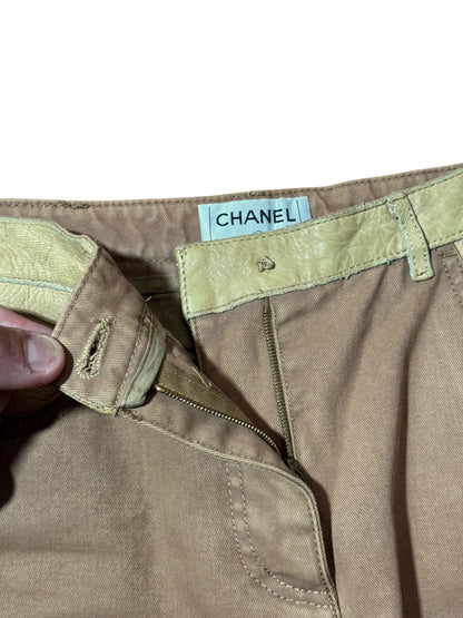 Chanel Pantaloni Donna Flare Cotone Beige con Inserti Ecopelle – FR 36 (IT 40)
