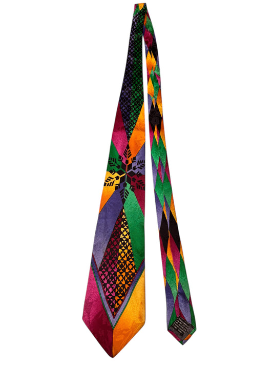 Cravatta Gianni Versace vintage in seta fantasia geometrica multicolor