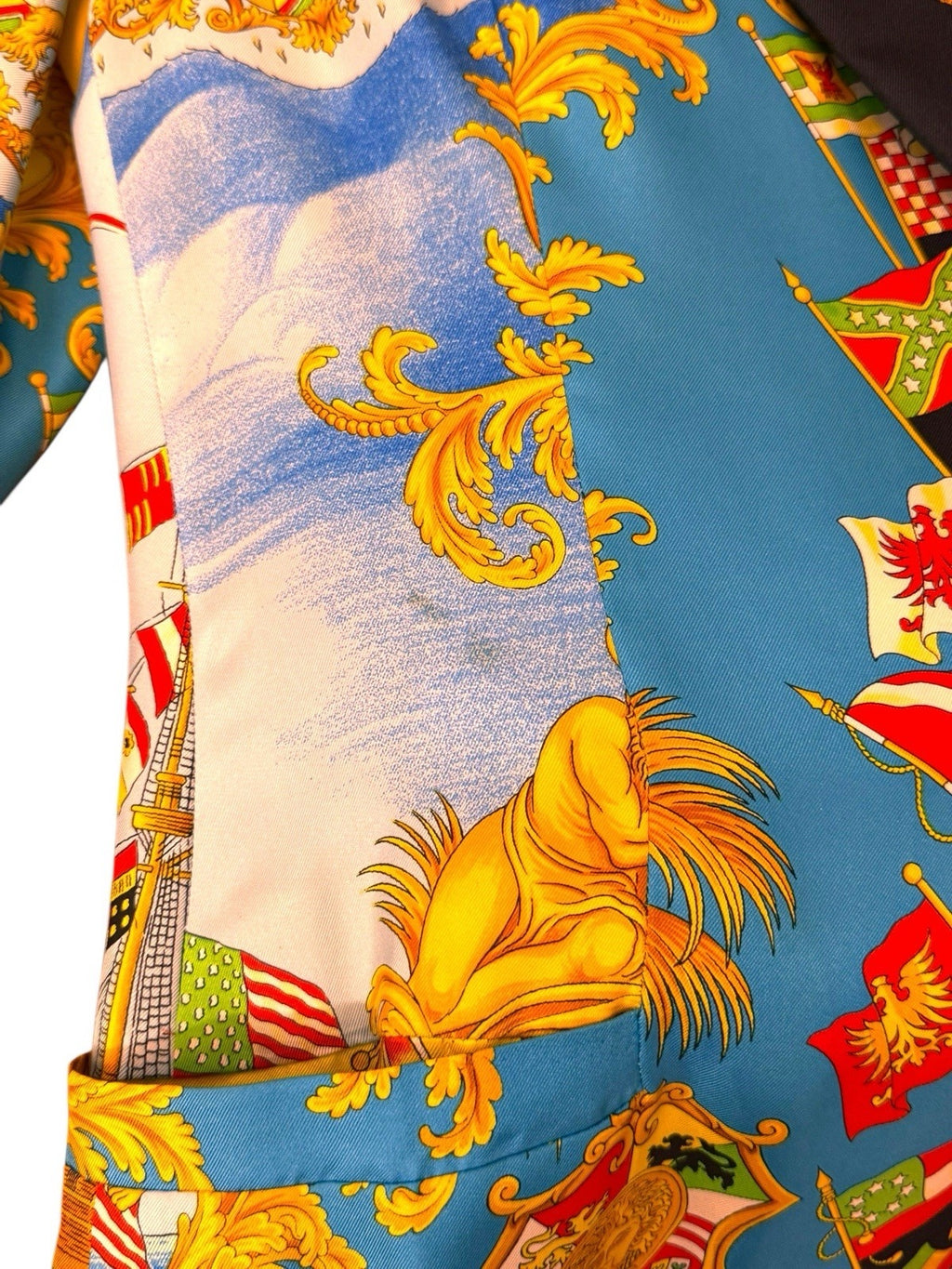 Gianni Versace Couture blazer vintage seta stampa bandiere Medusa taglia 44
