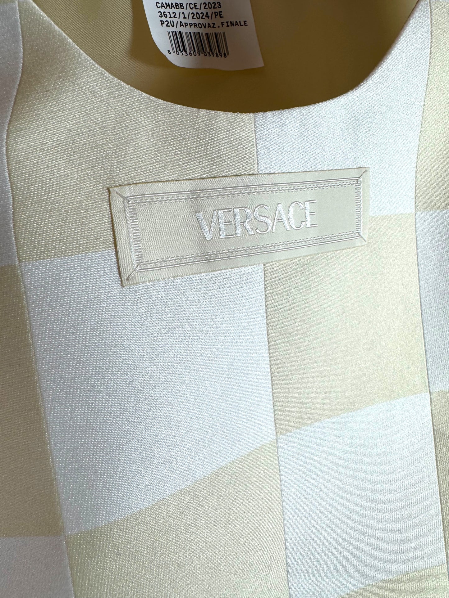 Versace Top Uomo a Quadri Bianchi e Beige Taglia M – Nuovo.