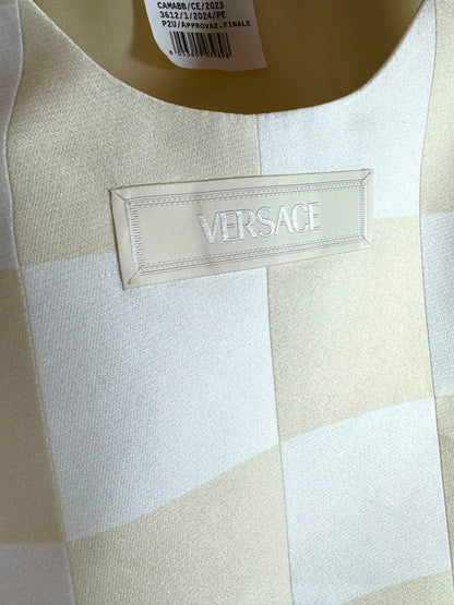 Versace Top Uomo a Quadri Bianchi e Beige Taglia M – Nuovo.