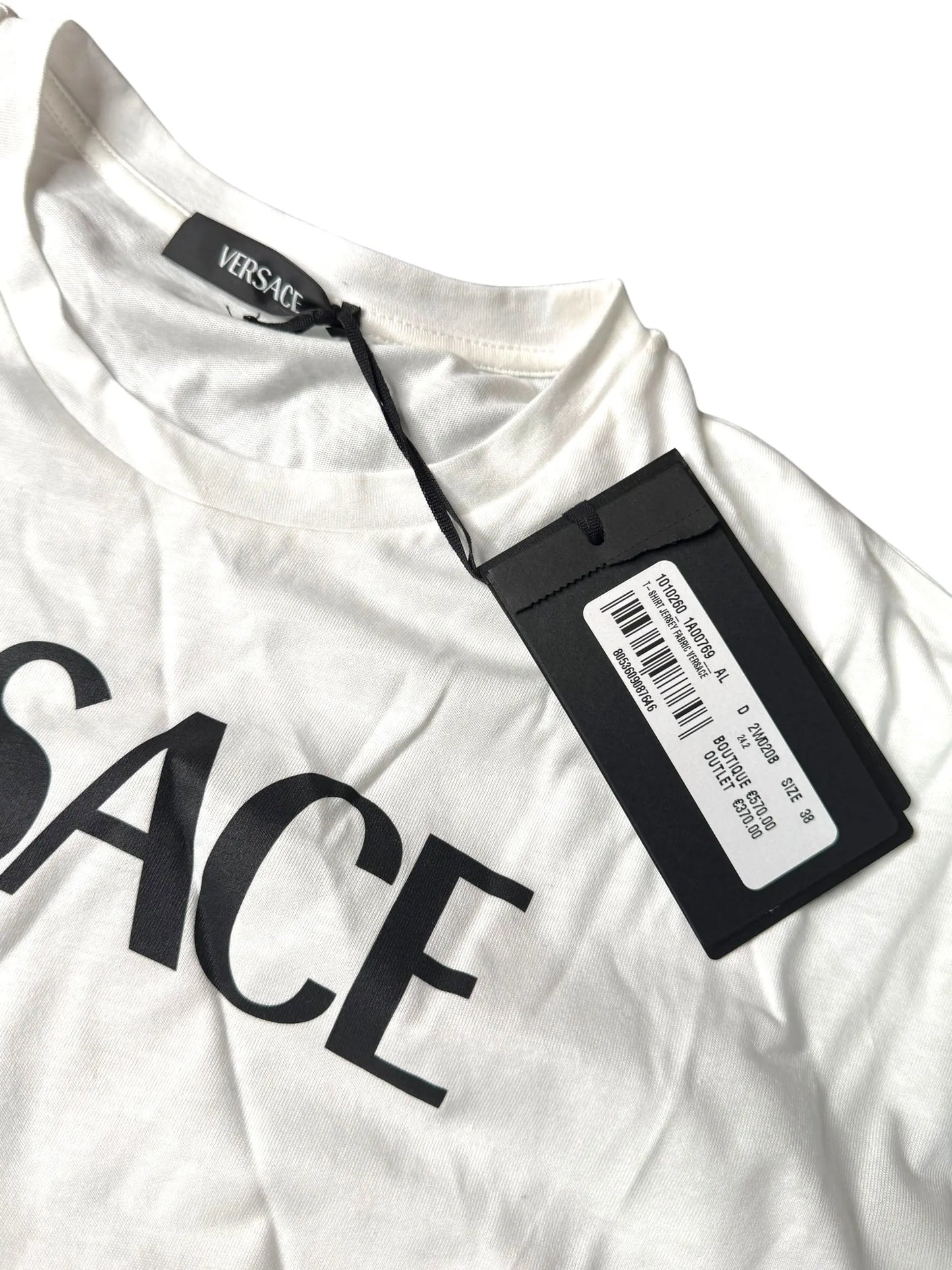 T-shirt Versace bianca logo nero con spilla taglia 38 oversize — foto 2