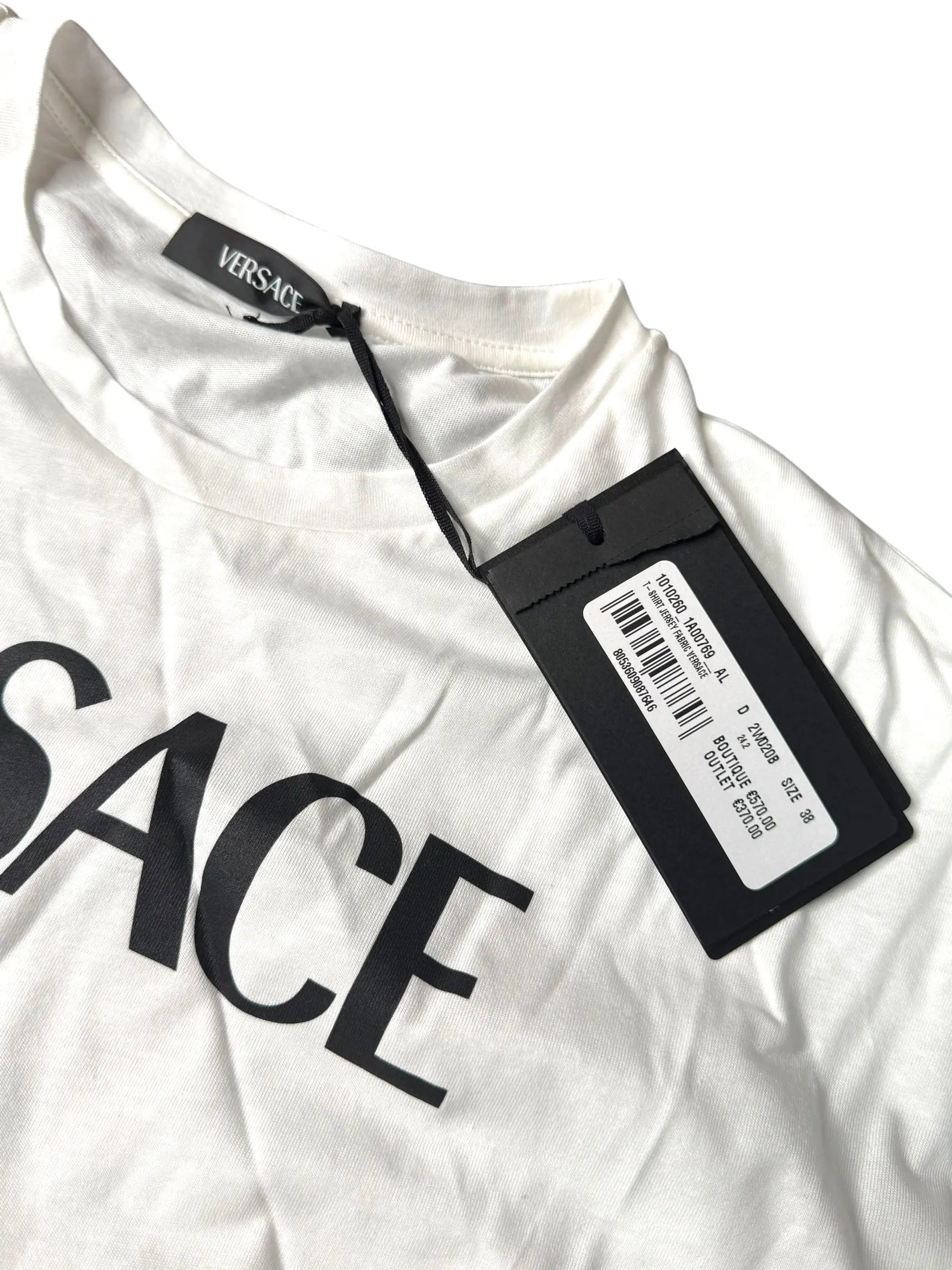 T-shirt Versace bianca logo nero con spilla taglia 38 oversize — foto 2