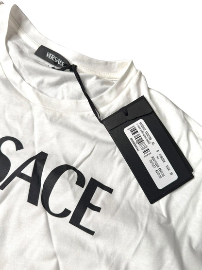 T-shirt Versace bianca logo nero con spilla taglia 38 oversize — foto 2